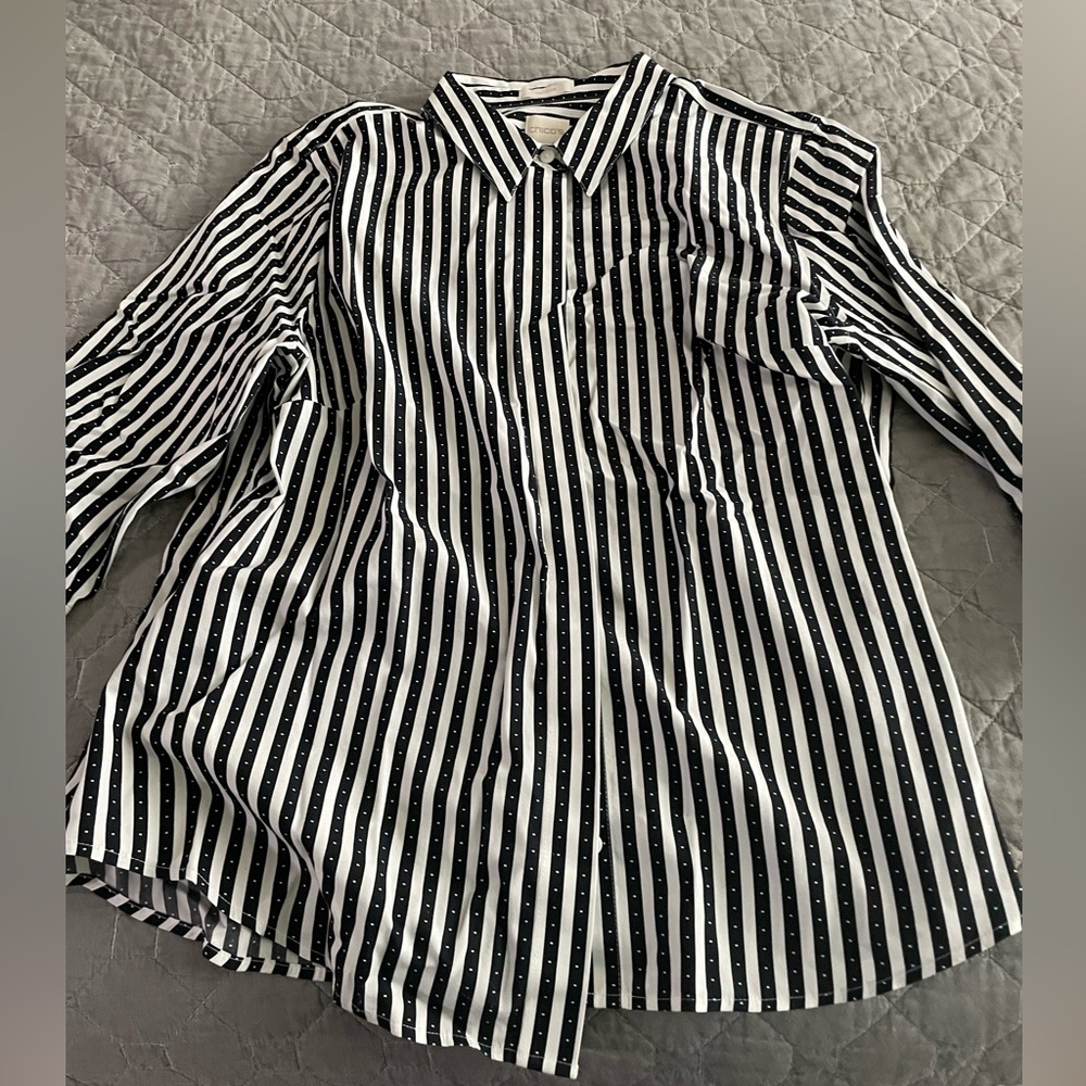 Ladies shirt no iron stripped off white and black